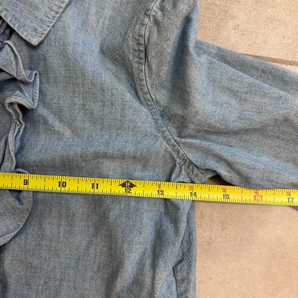 Ralph Lauren Children's Wear Chambray Ruffle Trim Denim Shirt Size 12‎ EUC